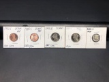 5 Coin Proof Lot, Roosevelt Dime, Jefferson Nickels, Red Cents