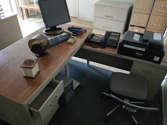 Corner Metal Desk with Contents Rm9