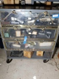 Rolling Metal Cart Plexiglass Front with Contents