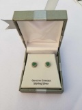 Genuine Emerald Diamond Sterling Silver Earrings