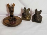 Vintage Dog Ash Tray Brass Bookends 3 Units