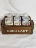 Wood Beer Cart 6 Vintage Glasses