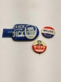Nixon Willkie Presidential Pin Back Clicker 3 Units