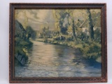 Vintage Framed Lithograph Riverbed