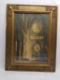 Vintage Framed Lithograph Cathedral