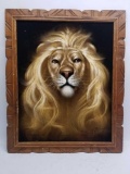 Framed Painted Felt Lion