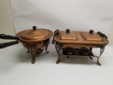 Copper Brass Serving Warmer Tray Bowl 2 Units