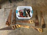Bin of Hand Tools, Saws, Hammers, Wrenches, Specialty