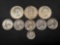 9 Coin Lot Kennedy Jefferson Dollars, Quarters, Liberty Dime