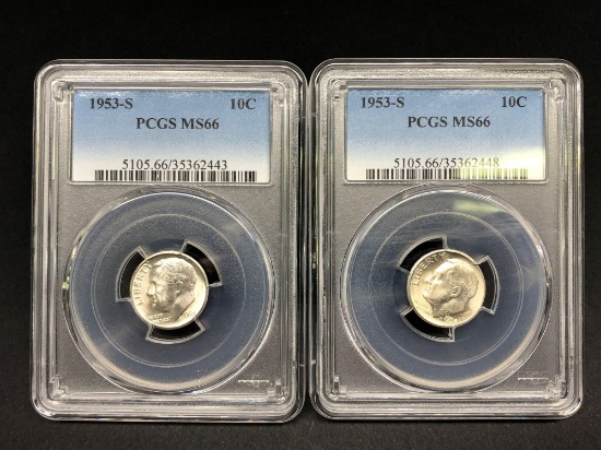 2 PCGS Certified MS-66 Roosevelt Dimes 1953-S