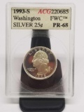 1993 S ACG PR68 Silver Washington Quarter Slabed