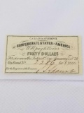 1861 Civil War Confederate States Bond Loan Slip