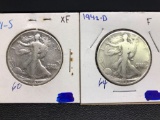 1941-S, 1942-D Standing Liberty Half Dollars, 2 Units