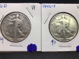 1942-D, 1942-P Standing Liberty Half Dollars, 2 Units