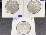 1943-P, 1944-P, 1945-P Standing Liberty Half Dollars, 3 Units