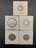 Old Cardboard Coin Lot 90% Silver Barber Half Mercury Roosevelt Buffalo 5 Units