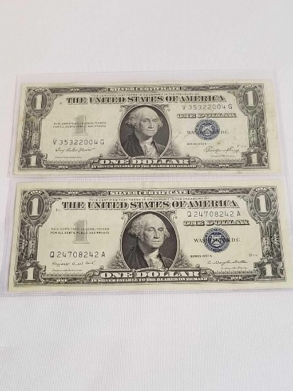 1935 1957 Silver Certificate Dollar Bill 2 Units