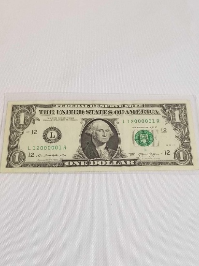 2013 Dollar Bill Fancy Serial Number 12000001