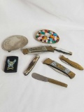 Collection Vintage Pocket Knives Buckle Lighter 9 Units