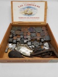 Cigar Box of Vintage Printer Stamp Blocks