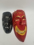 Pair of Vintage Wood Carved Painted Mask