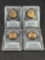 4 Coin Lot Slabbed Thomas Jefferson 2007 PCGS MS66-BU First Day of Issue Position A/B