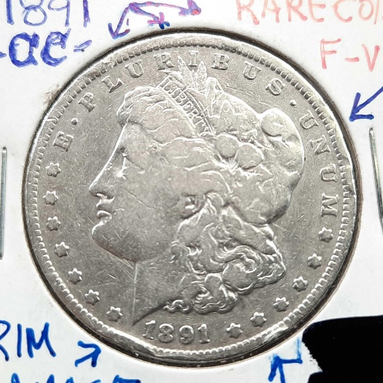 1891 Morgan Silver Dollar Rim Damage