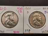 1950, 1961-D Benjamin Franklin Half Dollars 2 Units