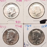 1964-P x2, 1964-D x2 Kennedy Half Dollars 4 Units