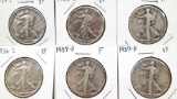 1935-S, 1935-D, 1936-P, 1936-S, 1937-P x2, Walking Liberty Half Dollars 6 Units