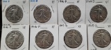 1945-P, 1945-D, 1946-P, 1946-S, 1947-D Walking Liberty Half Dollars 8 Units