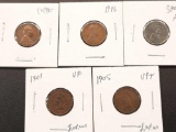 5 Coin Lot Indian & Wheat Penny Cents Better Grade Indians Nice Copper