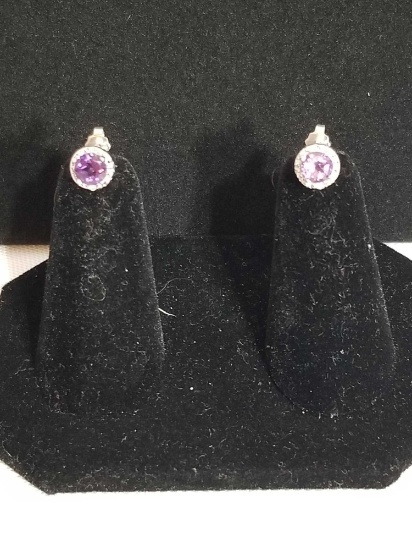 Genuine Amethyst Earrings 925 Silver Setting