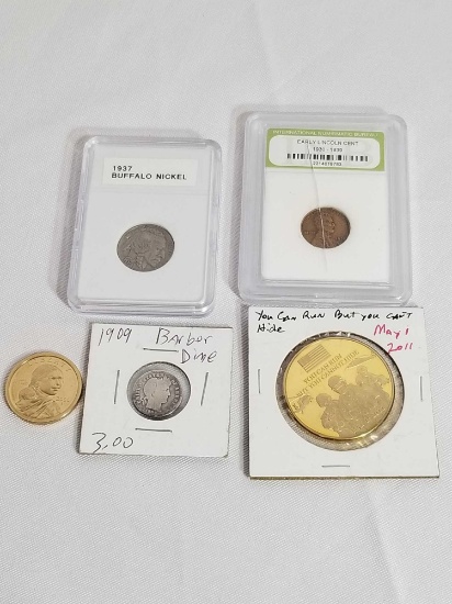 Coin Collection 1937 Nickel 1909 Dime 5 Units