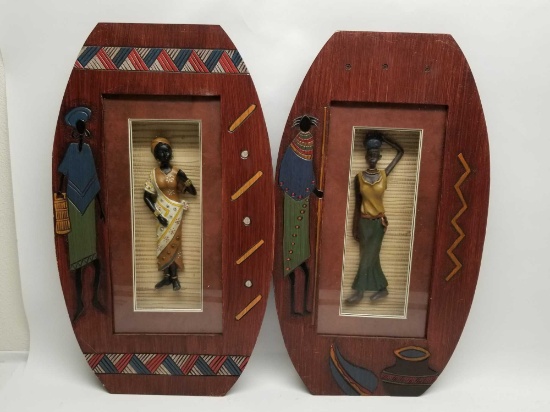African Wood Shadowbox Art 2 Units