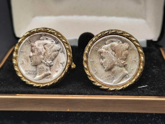 Mercury Dime Cufflinks, 1934 & 1941, in Raffinati Case