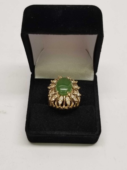 Gold Diamond Emerald Ring Size 6