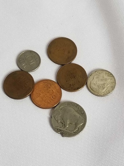 US Coin Lot 90% Silver Dime Buffalo Cents 7 Units