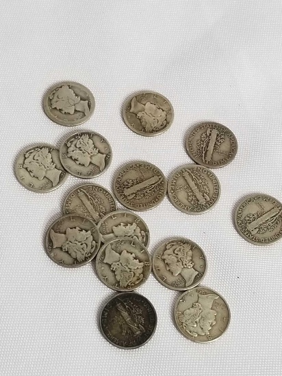 Mercury Silver Dime Collection 90% Silver 15 Units