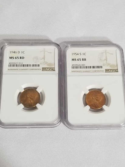 1954 1946 Wheat Cent MS 65 Blazing Stunner 2 Units