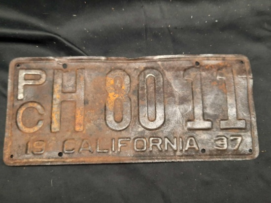 Antique License Plate 1937, PCH8011