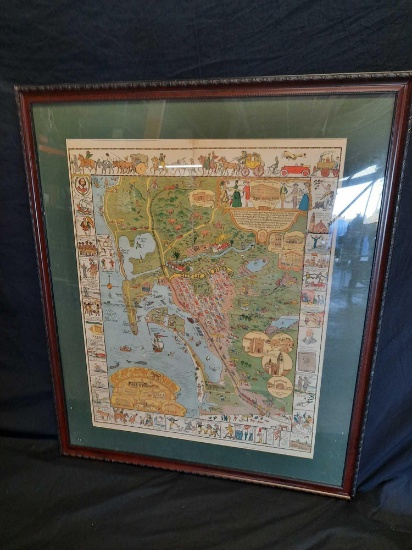 Framed Vintage Map of San Diego, 36in Tall