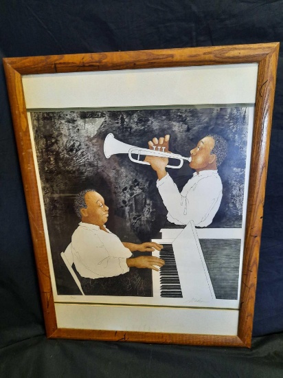 Maher Signed & Framed Louie Armstrong Africaana Artwork, 27in Tall