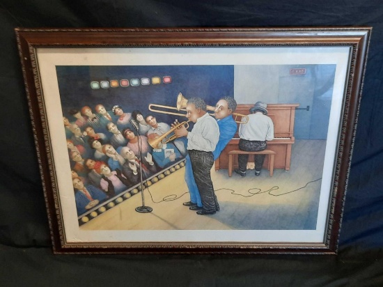 Framed Black Mucisians Artwork 29in Wide