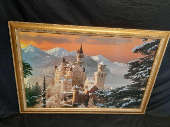 Framed Mountain Castle Artwork 40in Wide