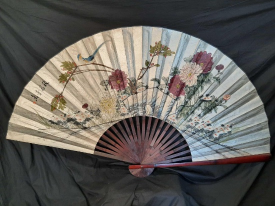 Giant Decorative Sensu Chinese Folding Fan, 38in Tall