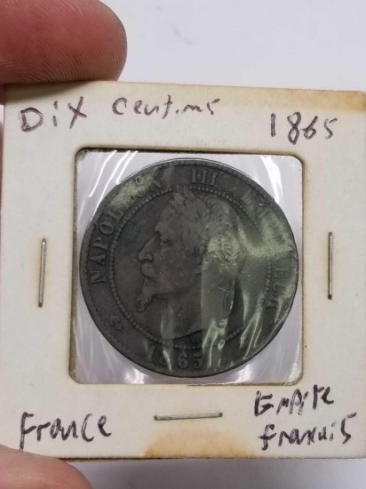 1865 Dix Centimes France Rare Old Copper Empire Francais