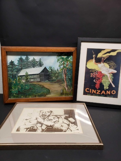 Cabin painting. Comical print. Grapes and girl print