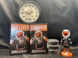 Gulliver bobble heads hockey pucks and signed clock