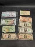 Currency Lot, American $1 $2 Bills, Papua New Guinea, Philippines, South Africa, Saddam Hussain
